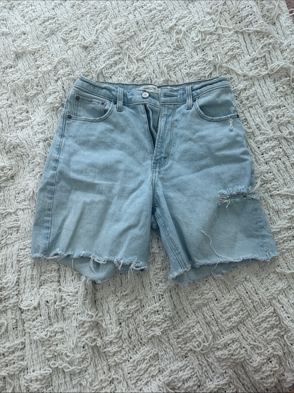 Abercrombie & Fitch Curve Love Light Wash Distressed Denim Cutoff Shorts